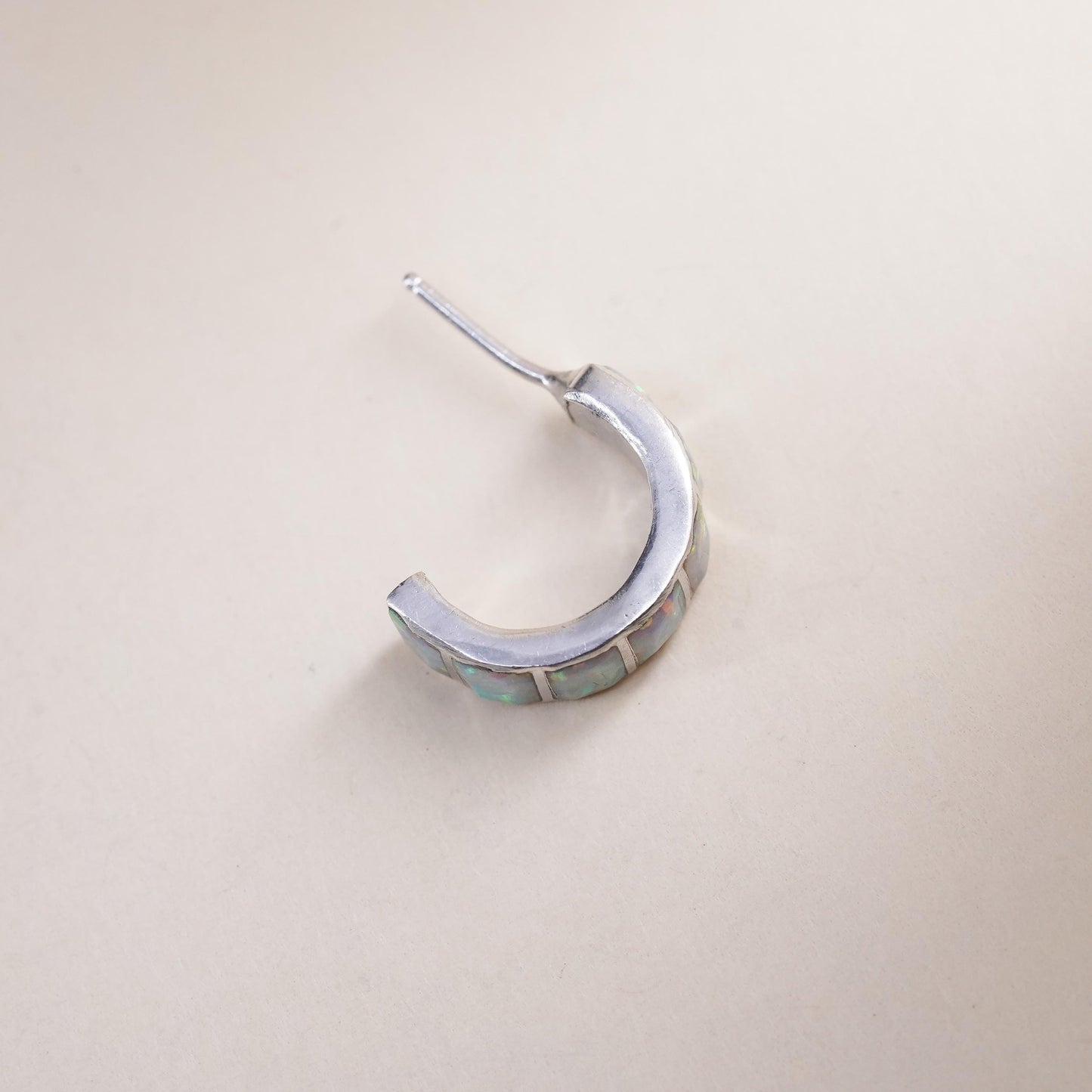 southwestern single earring. Sterling 925 silver huggie stud with opal inlay