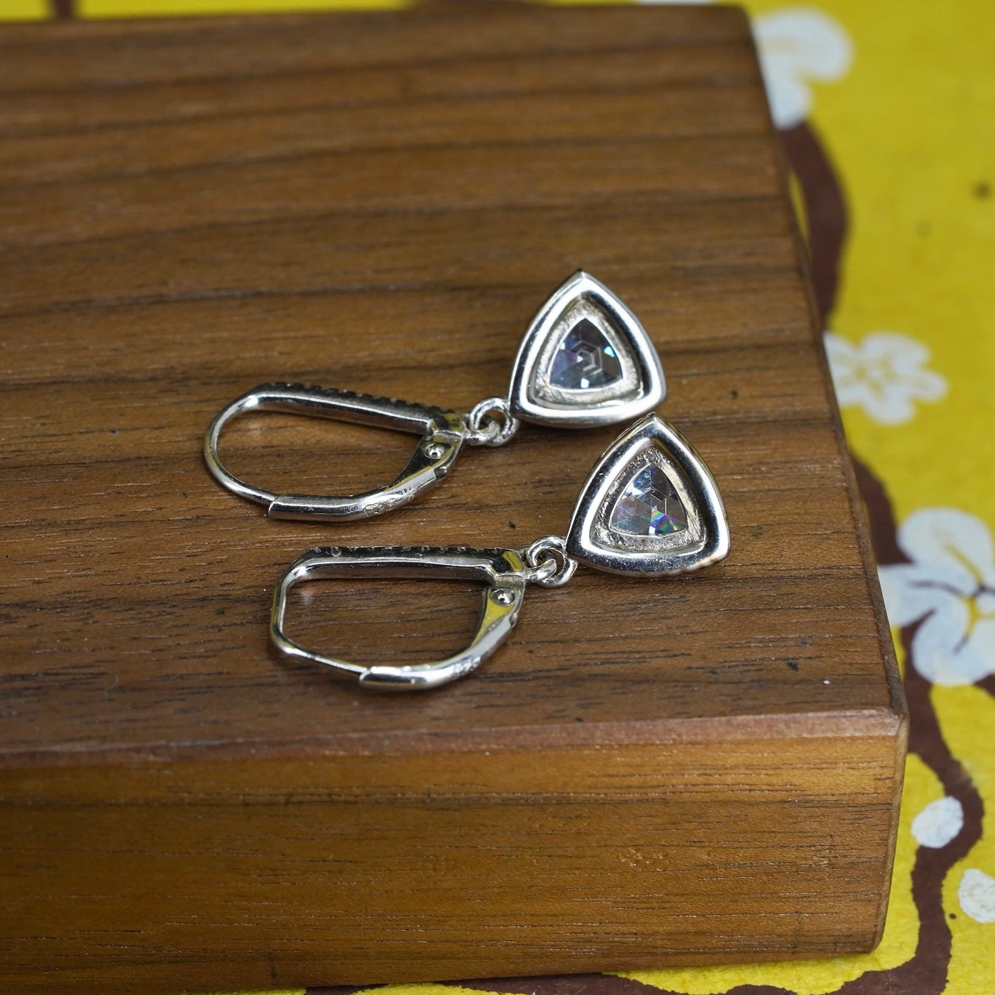 Vintage Sterling silver earrings, 925 drops with cluster Cz around