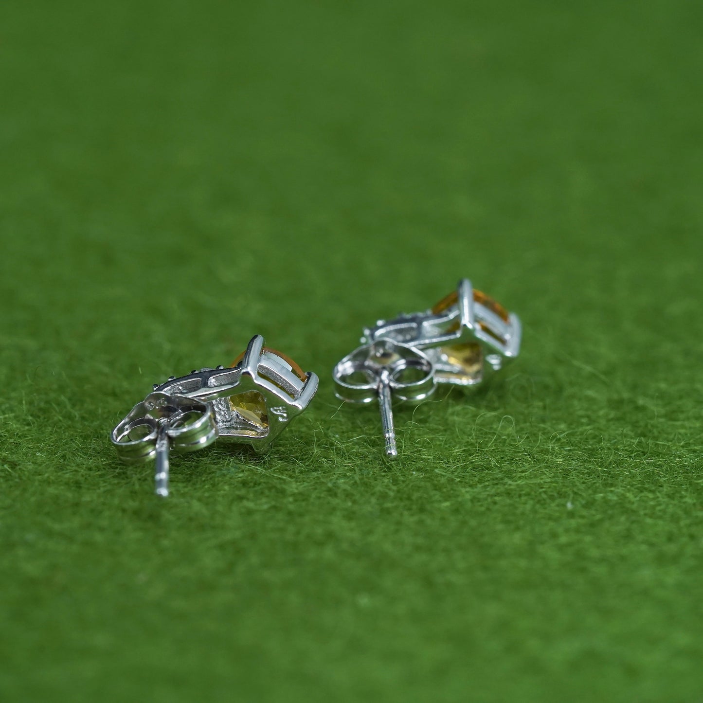 sterling silver studs earrings with citrine and diamond, fashion earrings