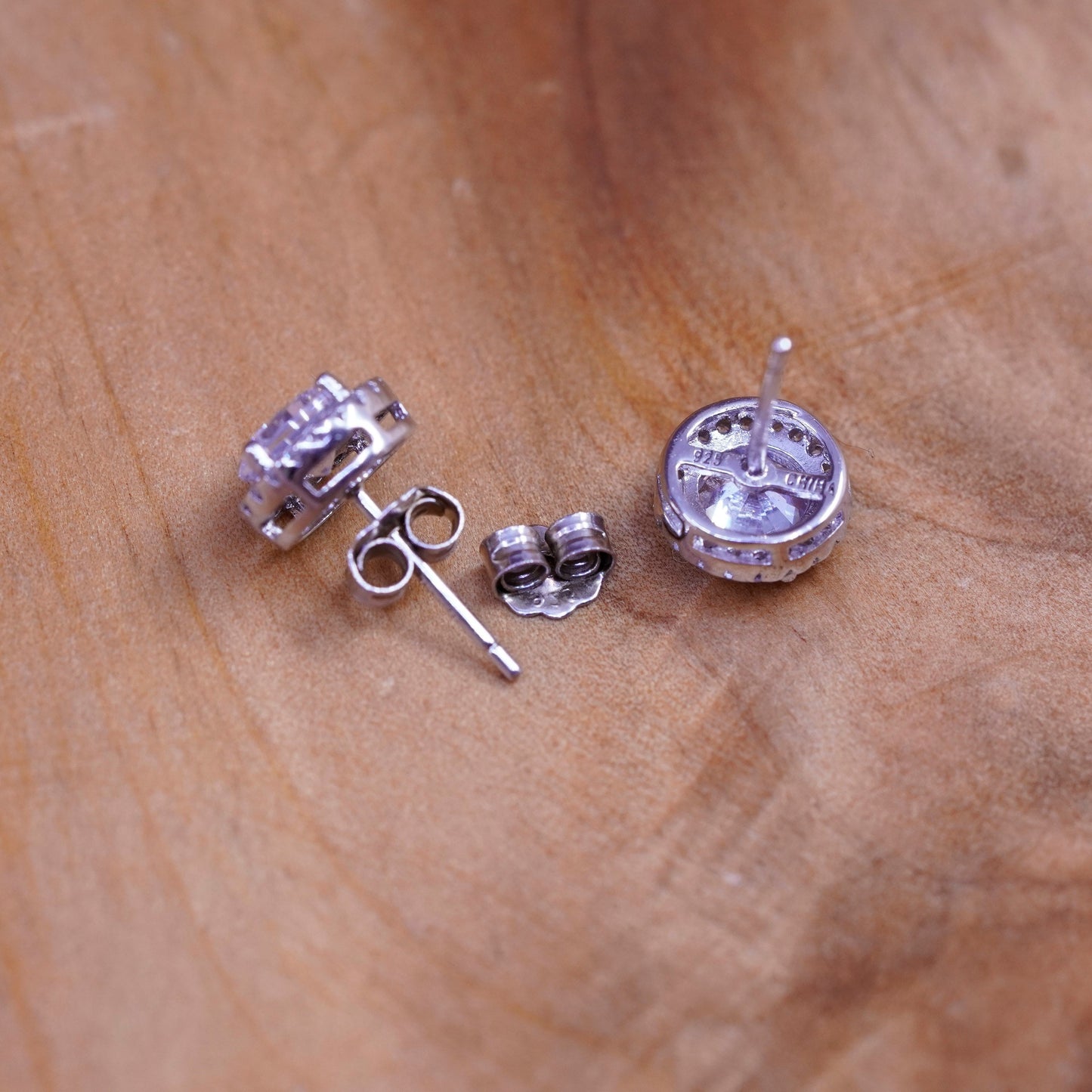 Vintage modern Sterling 925 silver studs, earrings with cz around
