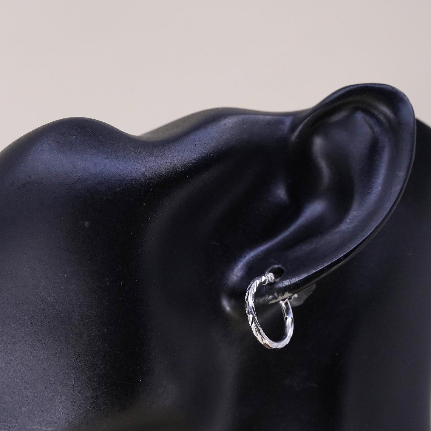 0.5", Vintage sterling silver loop single earring, minimalist textured hoop