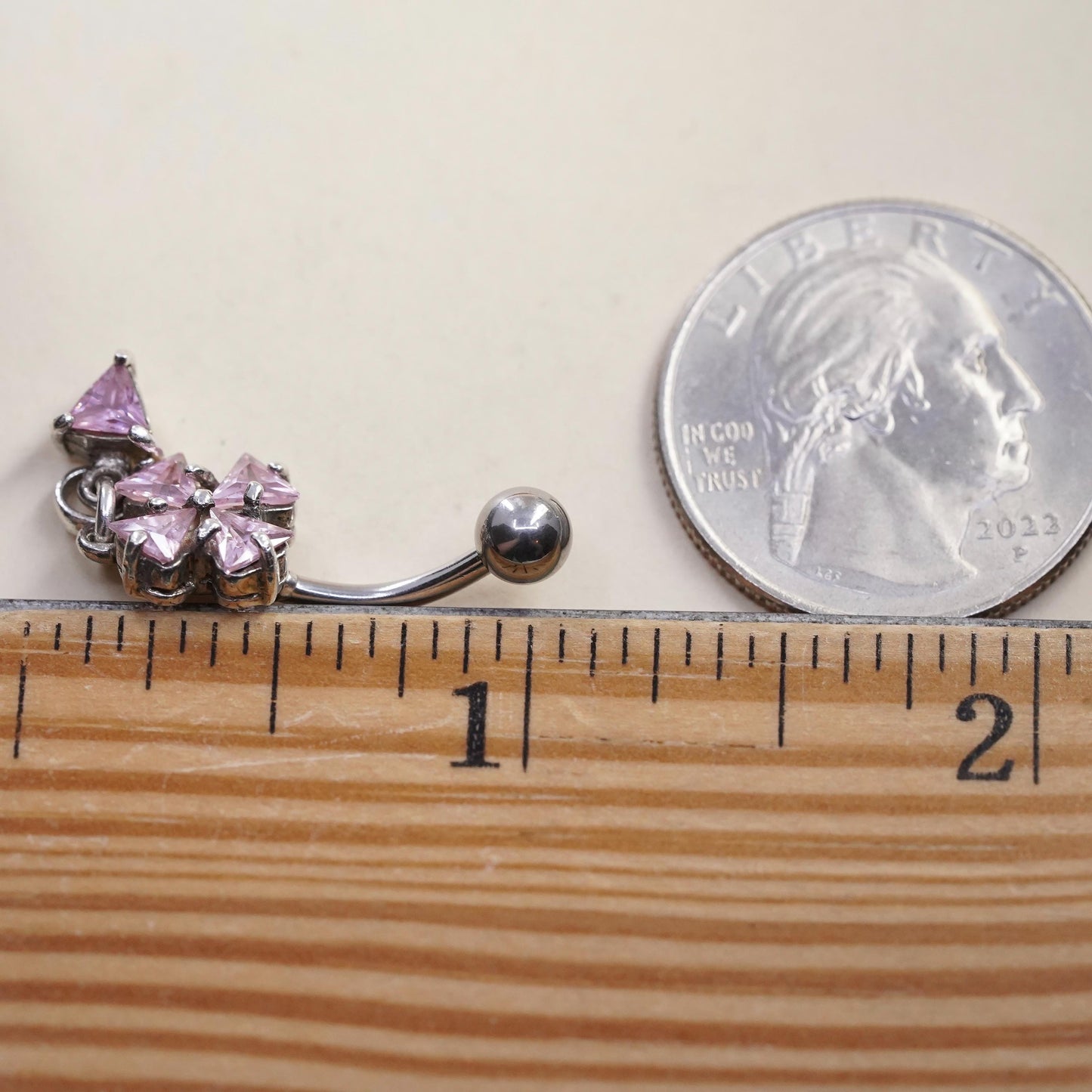 925 Sterling Silver Pink CZ Belly Button Ring Dangle Navel Piercing Body