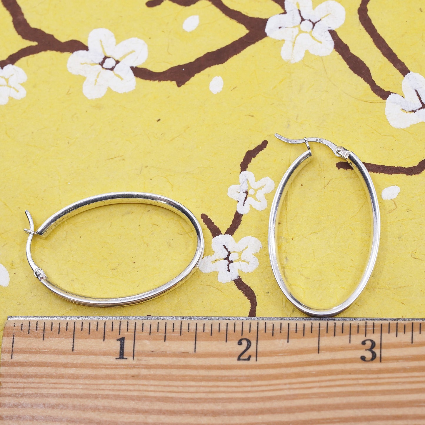 1.5”, vintage Sterling silver handmade earrings, glittering 925 textured hoops