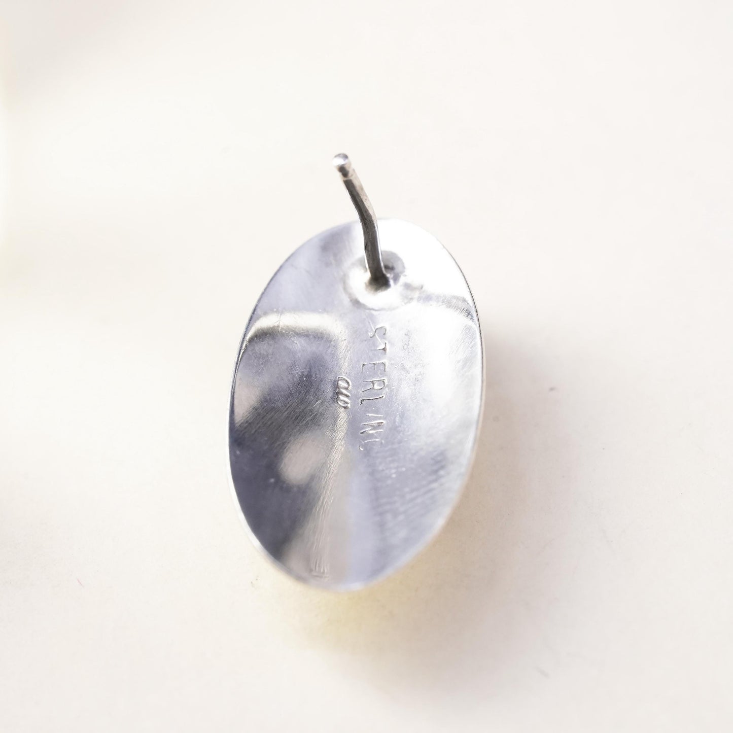 Native American Zuni single earring. Sterling 925 silver oval stud turquoise