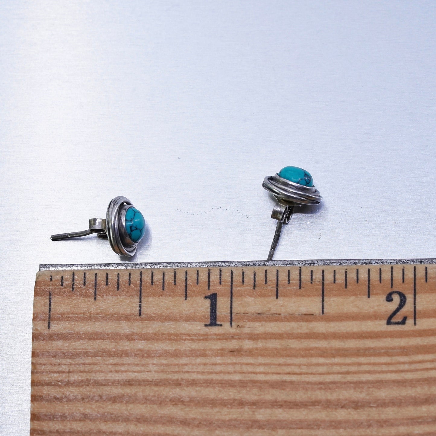 Vintage Sterling 925 silver handmade earrings, studs with turquoise