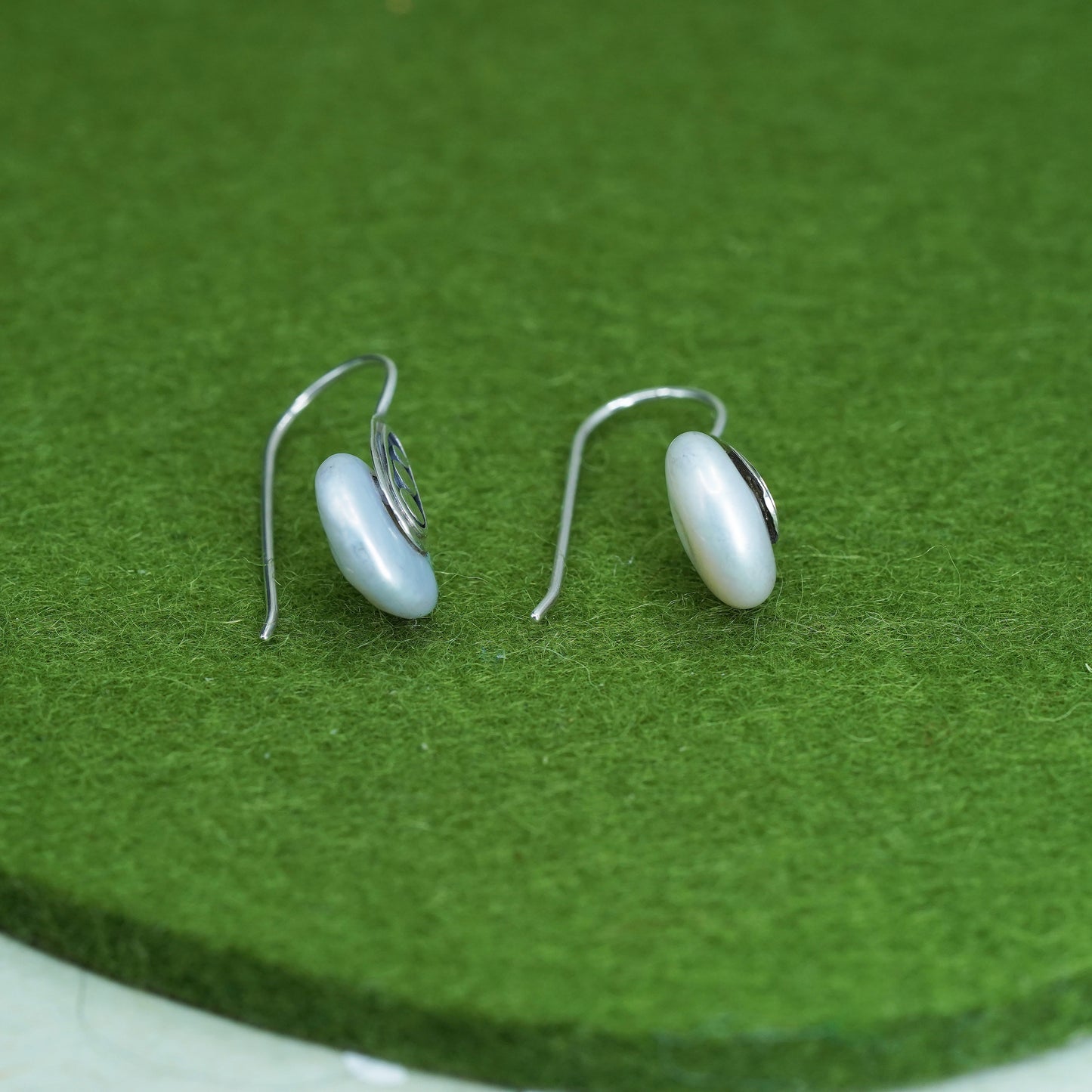 vintage Sterling silver 925 handmade earrings with freshwater coin pearl drops