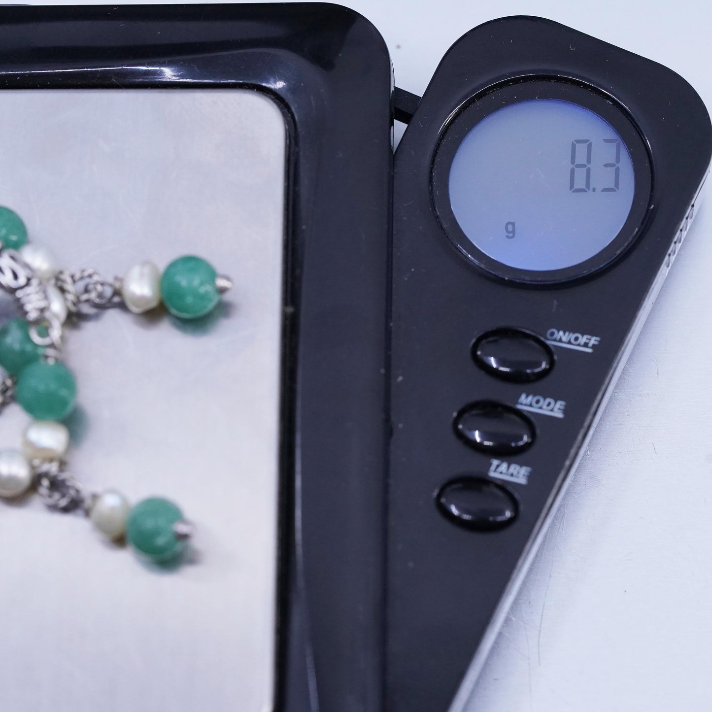Vintage Sterling 925 silver handmade wired circle earrings jade pearl beads