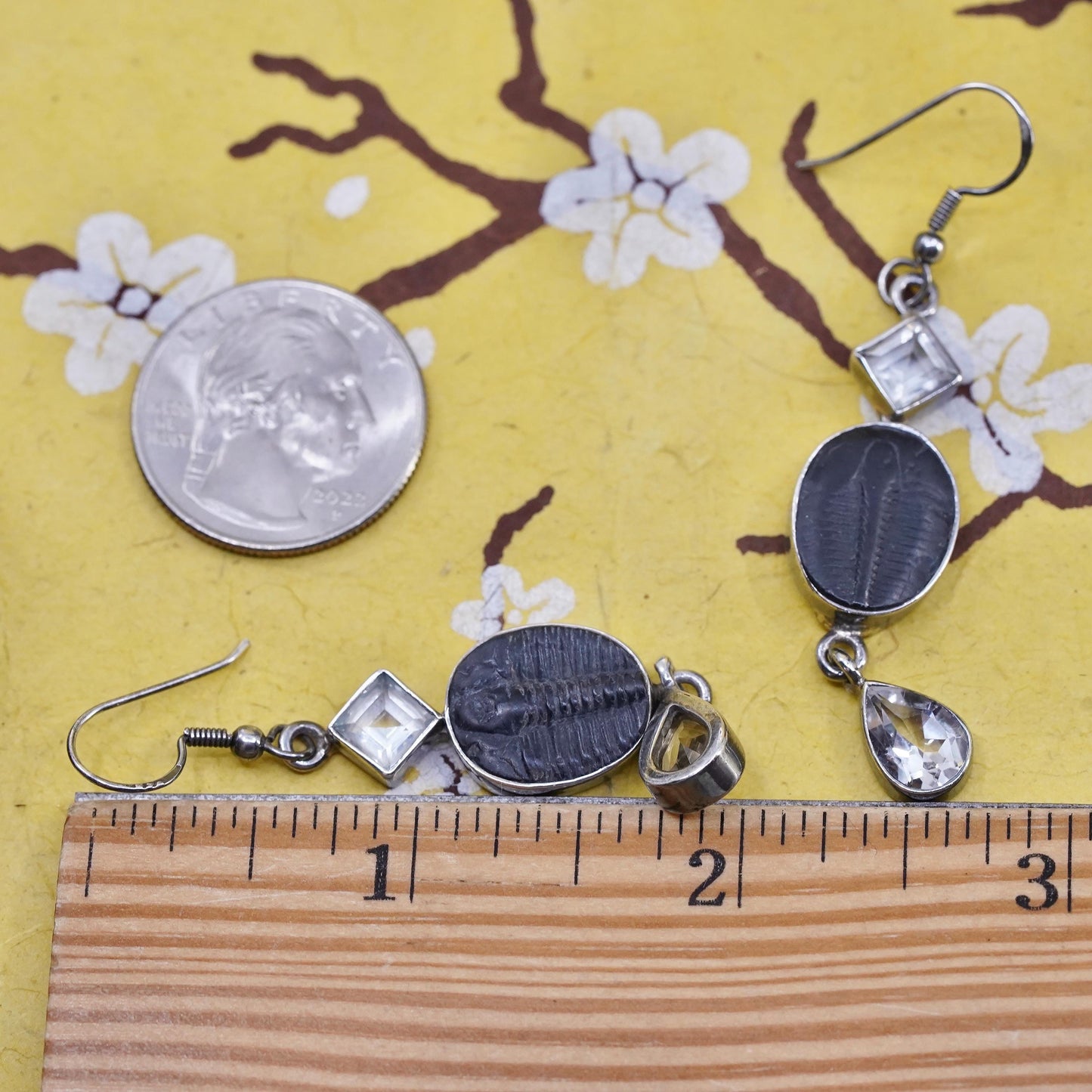 Sajen 925 Silver Trilobite Fossil Drop Earrings Quartz, Nature Sterling jewelry