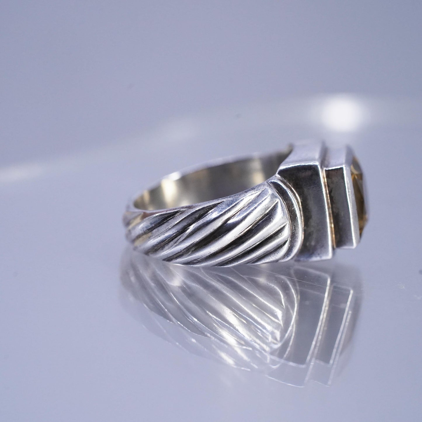 Size 7, vintage Sterling 925 silver cable textured ring square citrine, jewelry