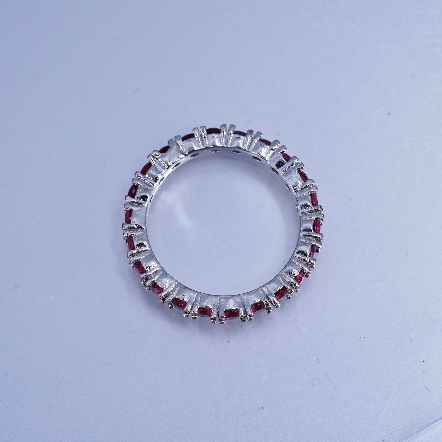 Size 7, vintage Sterling 925 silver handmade stackable band ring with ruby