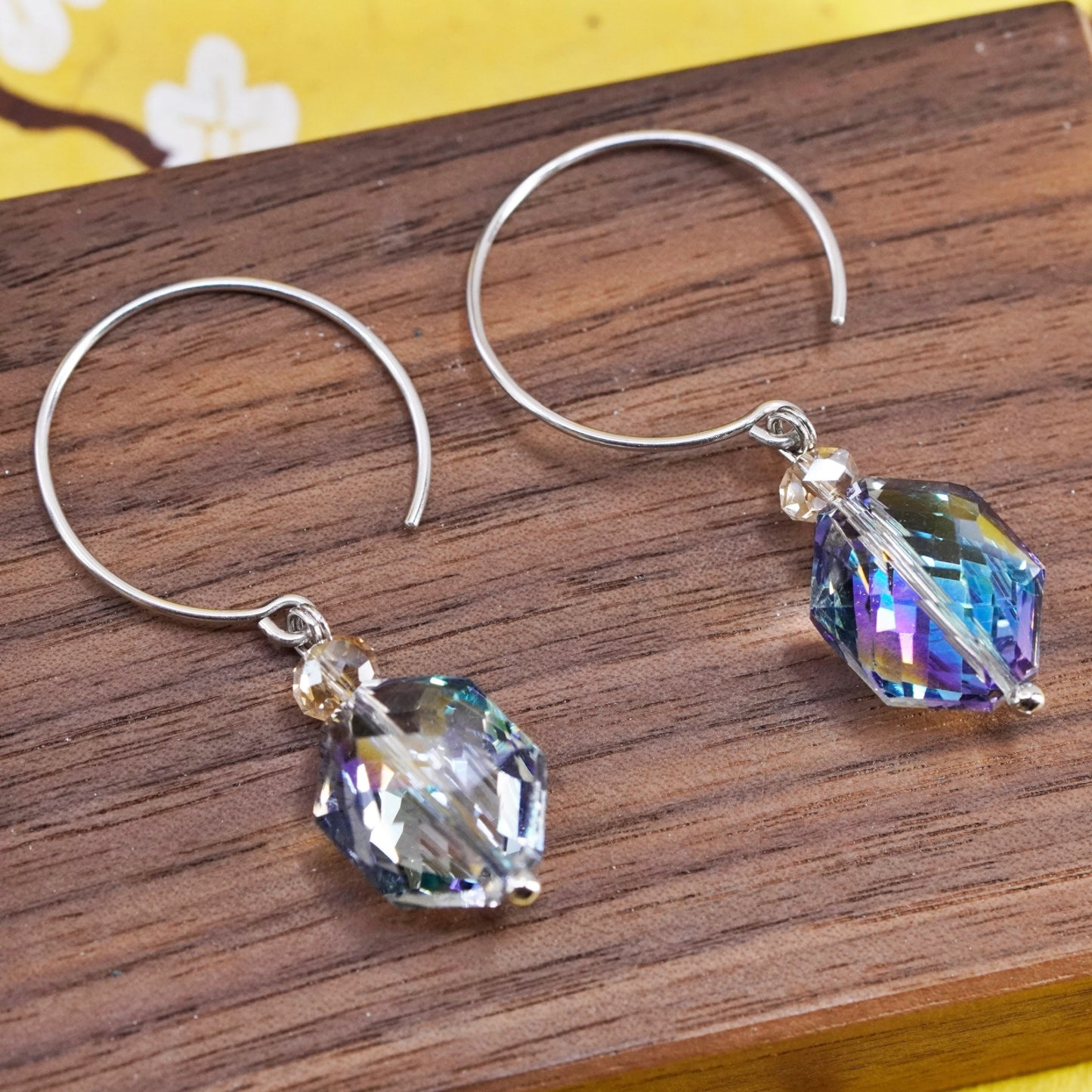 Vintage Sterling silver 925 handmade earrings with crystal nugget