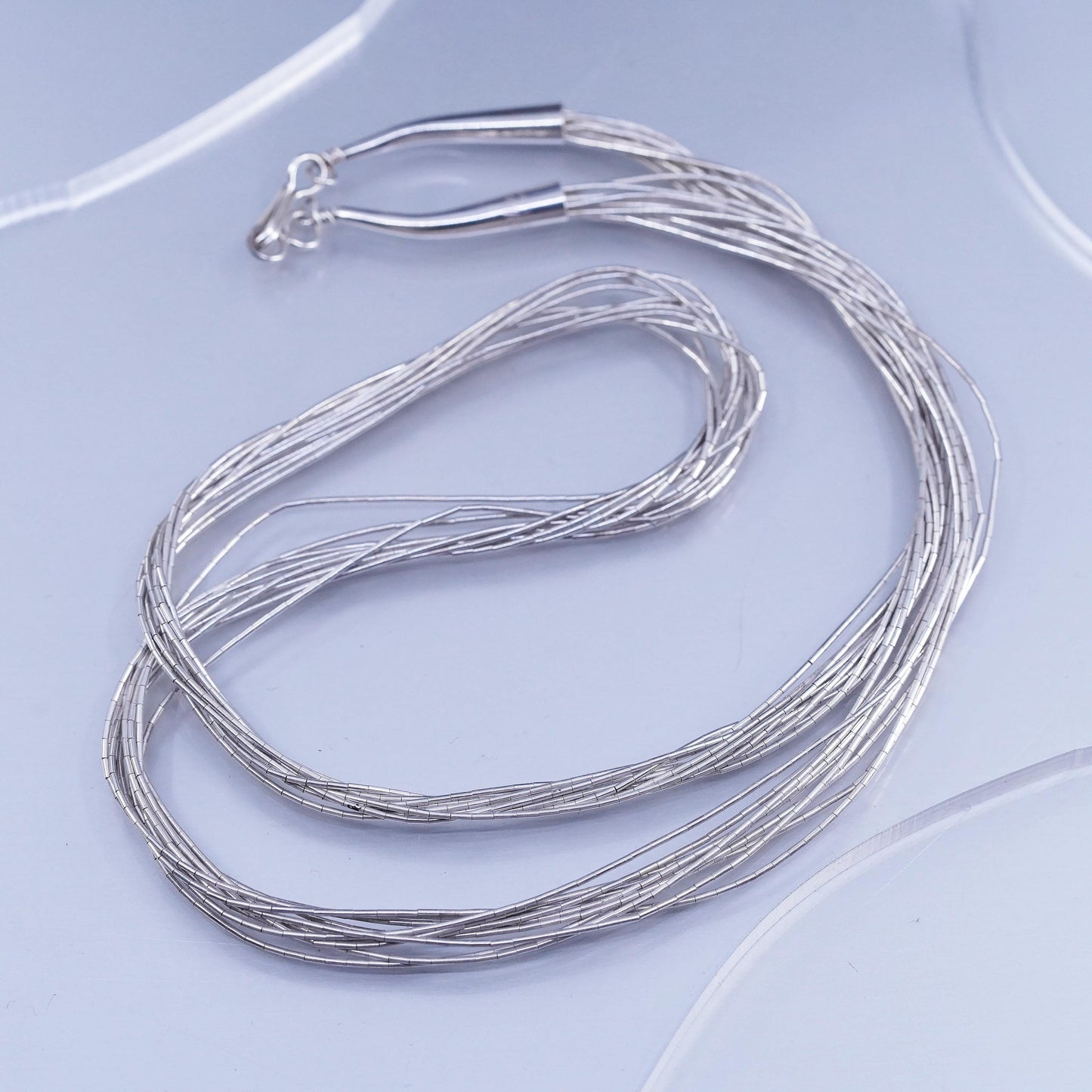 24”, Vintage liquid Sterling silver 10 strands necklace, Native American chain