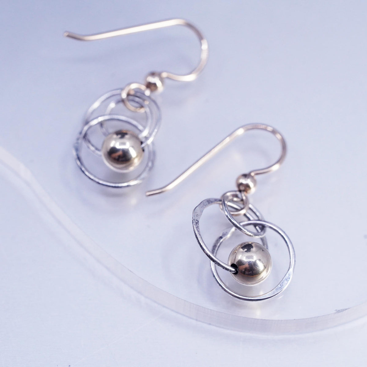 VTG Two Tone 14K yellow gold with Sterling 925 silver entwined circle earrings