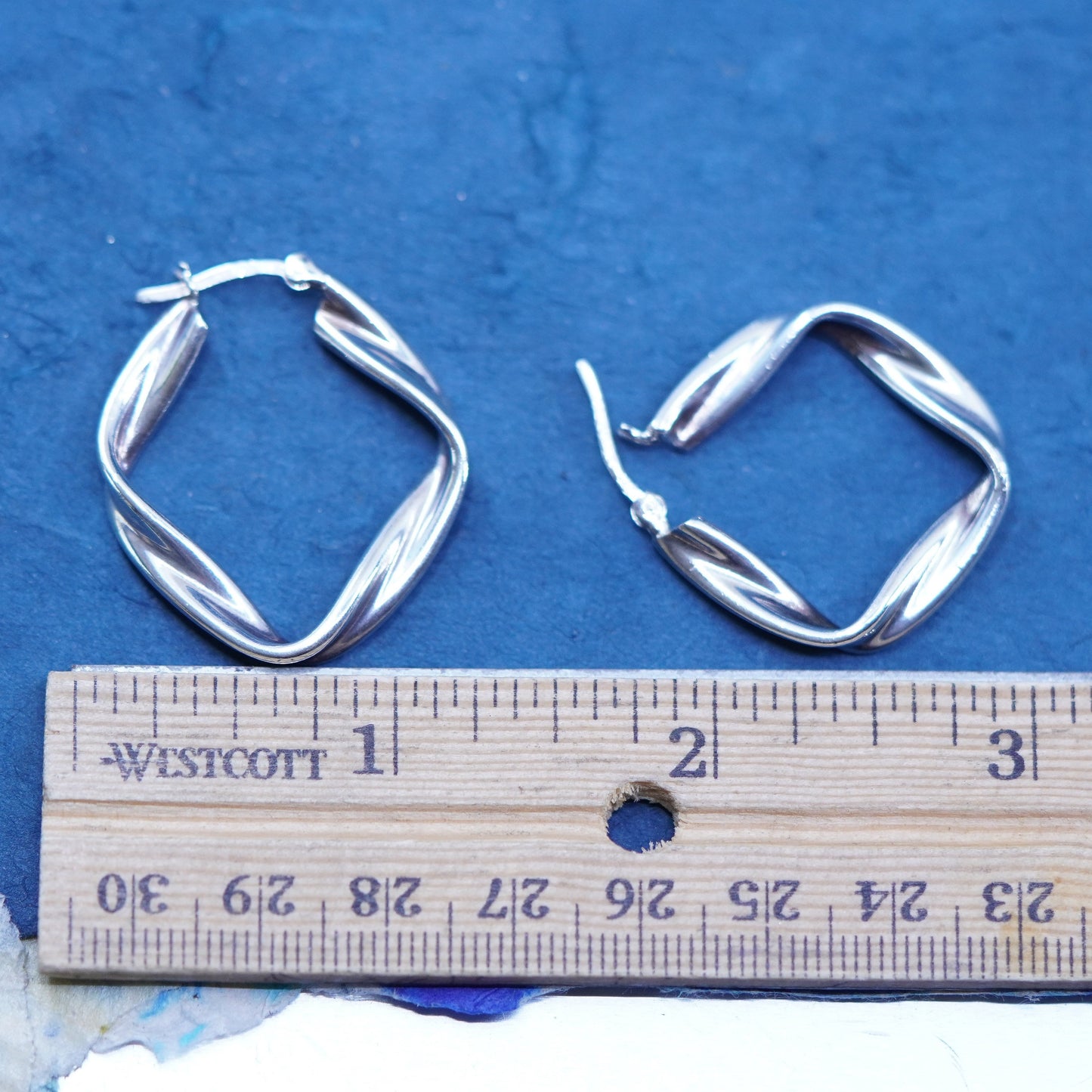 1.5”, vintage Sterling silver handmade earrings, 925 entwined hoops, huggie