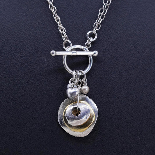 16", southwestern sterling silver double circle chain two tone discs pendant