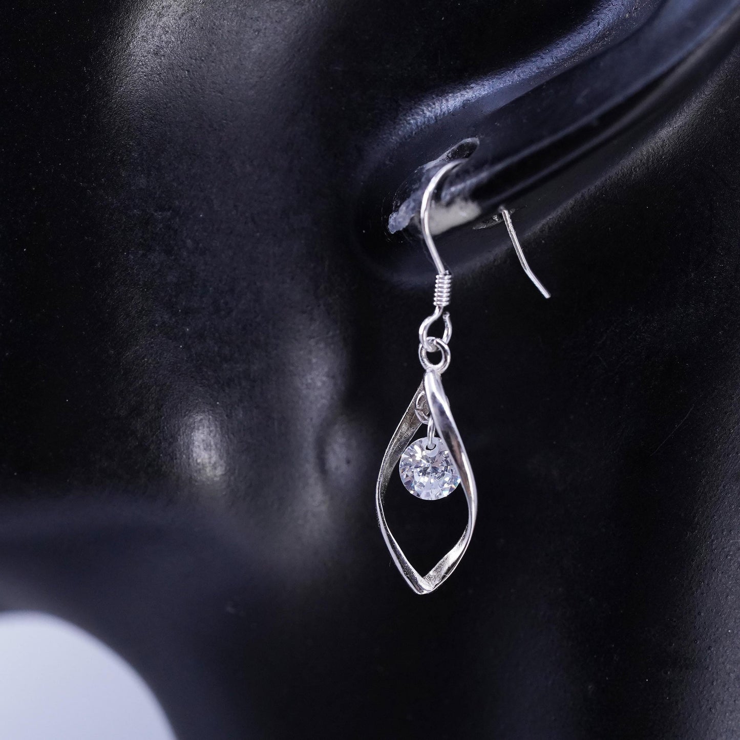 Vintage Sterling 925 silver handmade twisted earrings with Cz