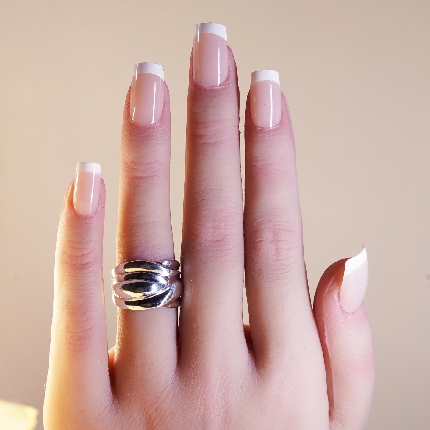 Size 6.5, vintage sterling silver handmade ring, 925 ribbed wavy wide band