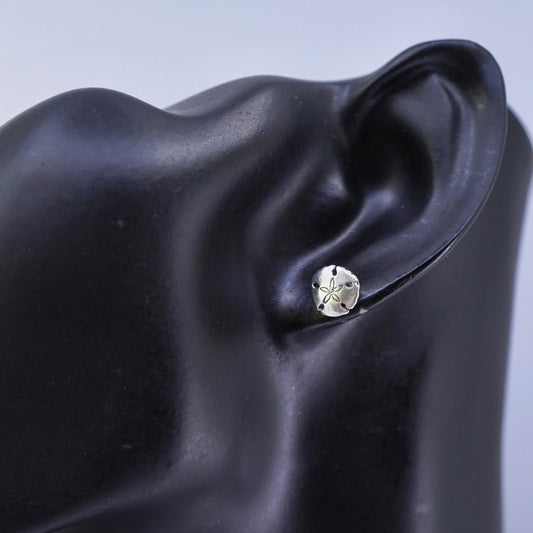 Vintage Sterling 925 silver handmade sand dollar earrings, studs