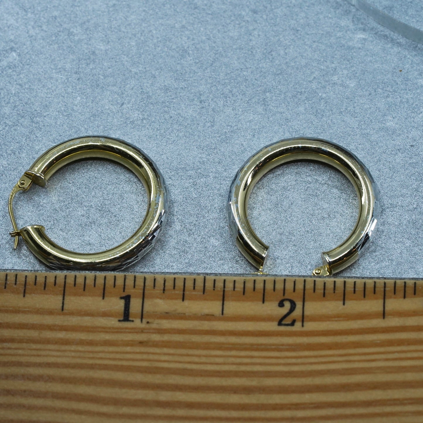 1”, vintage vermeil gold over Sterling silver earrings, 925 diamond cut hoops