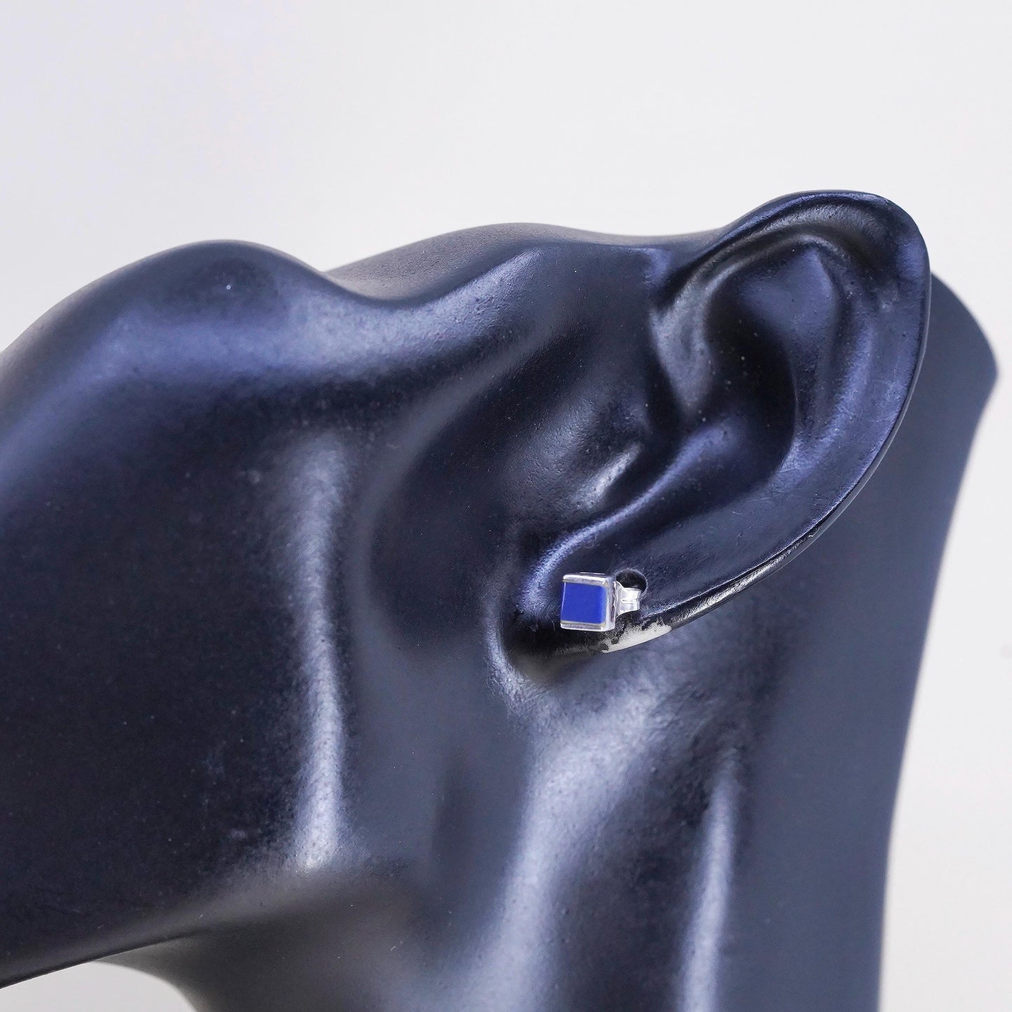 VTG southwestern Sterling 925 silver handmade square studs earrings blue onyx