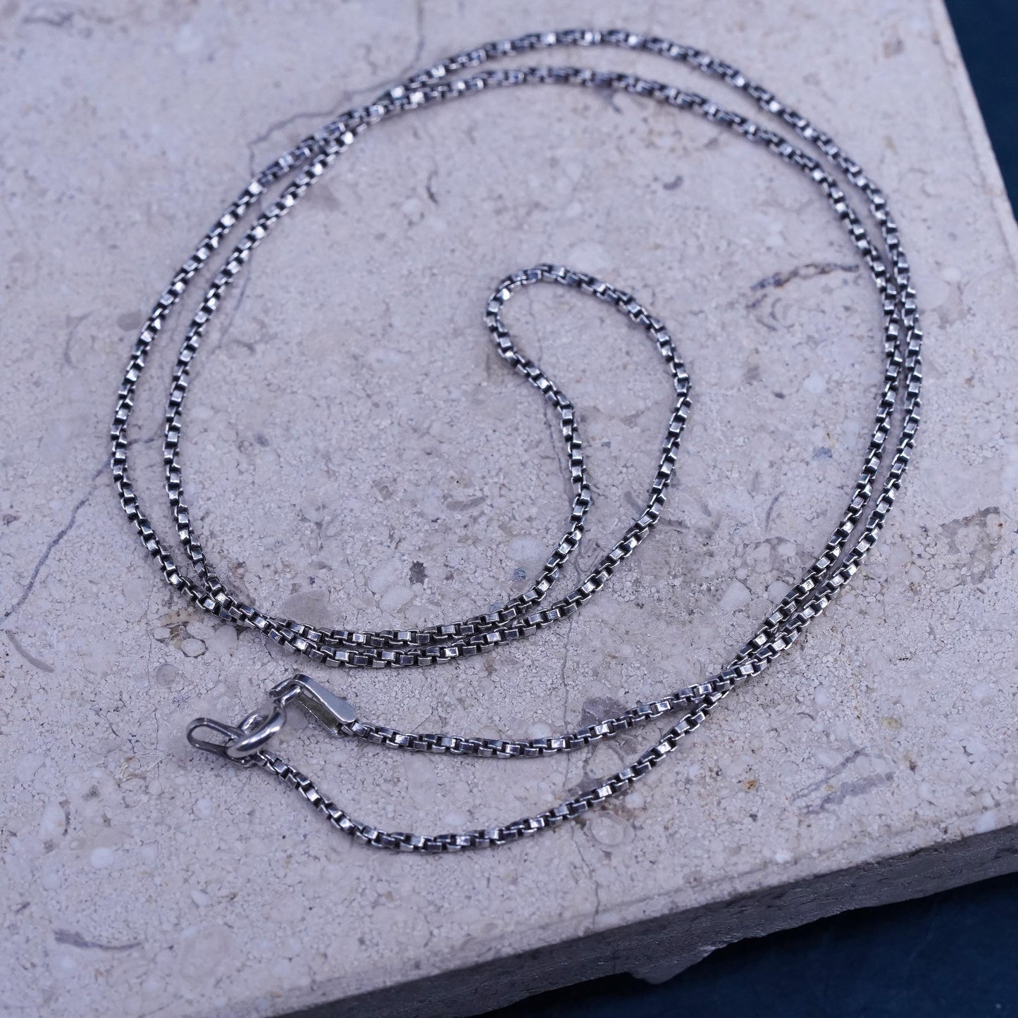 18", 1mm, vintage Sterling silver handmade necklace, 925 box chain