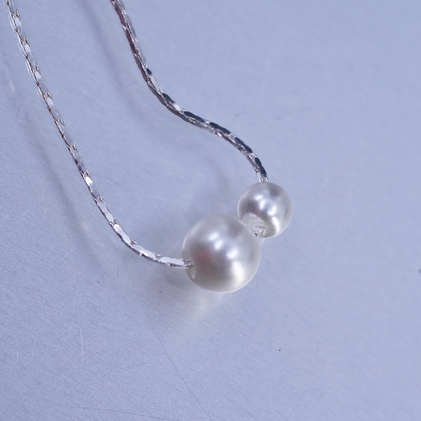 16+1", vintage Sterling 925 silver handmade snake chain necklace pearl beads