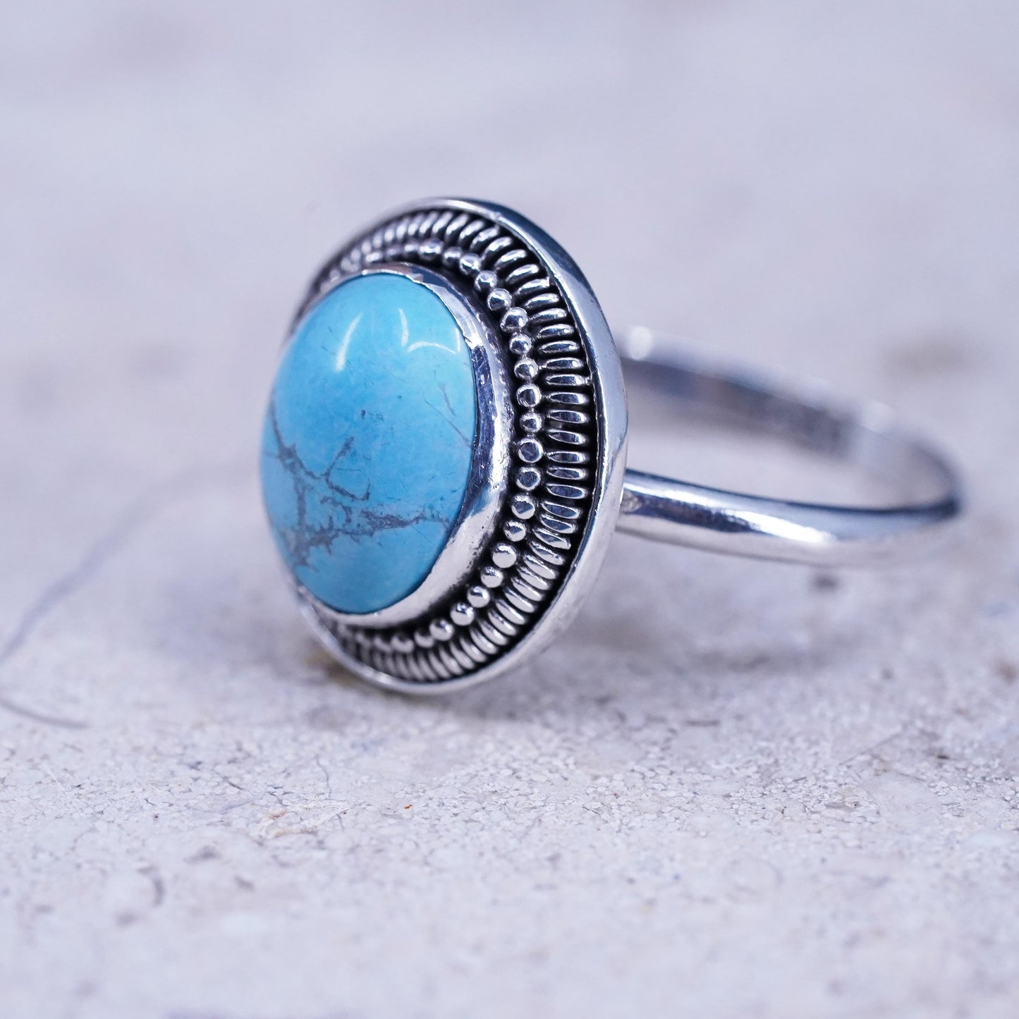 Size 10, vintage Sterling 925 silver handmade ring with turquoise and cable