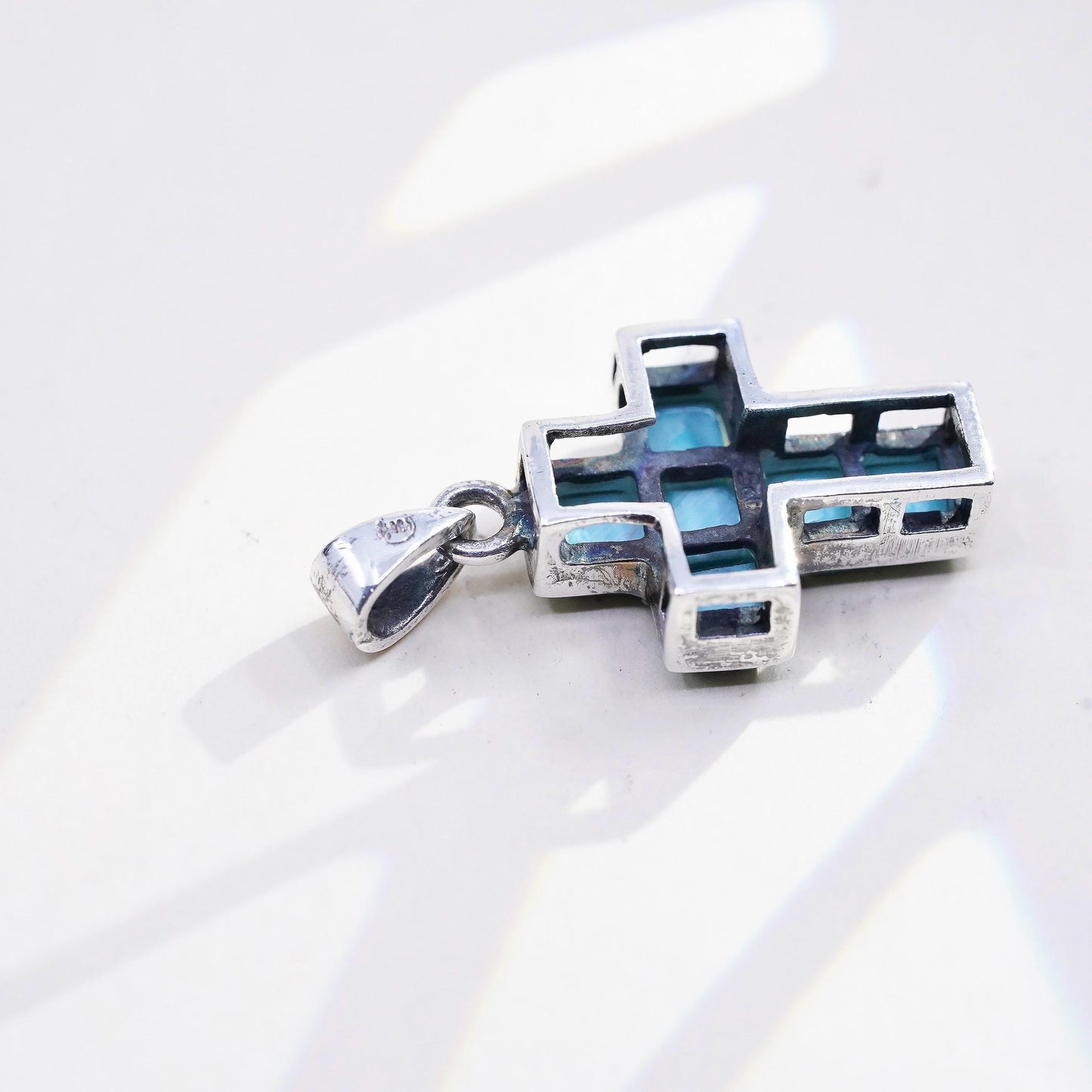 Vintage southwestern Sterling silver pendant, filigree 925 cross turquoise