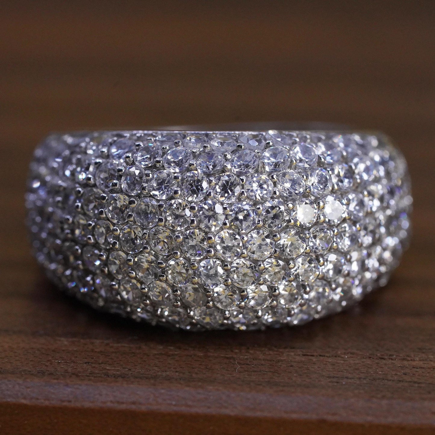 Size 8.25 vintage Sterling silver 925 cluster cz dome ring, statement band
