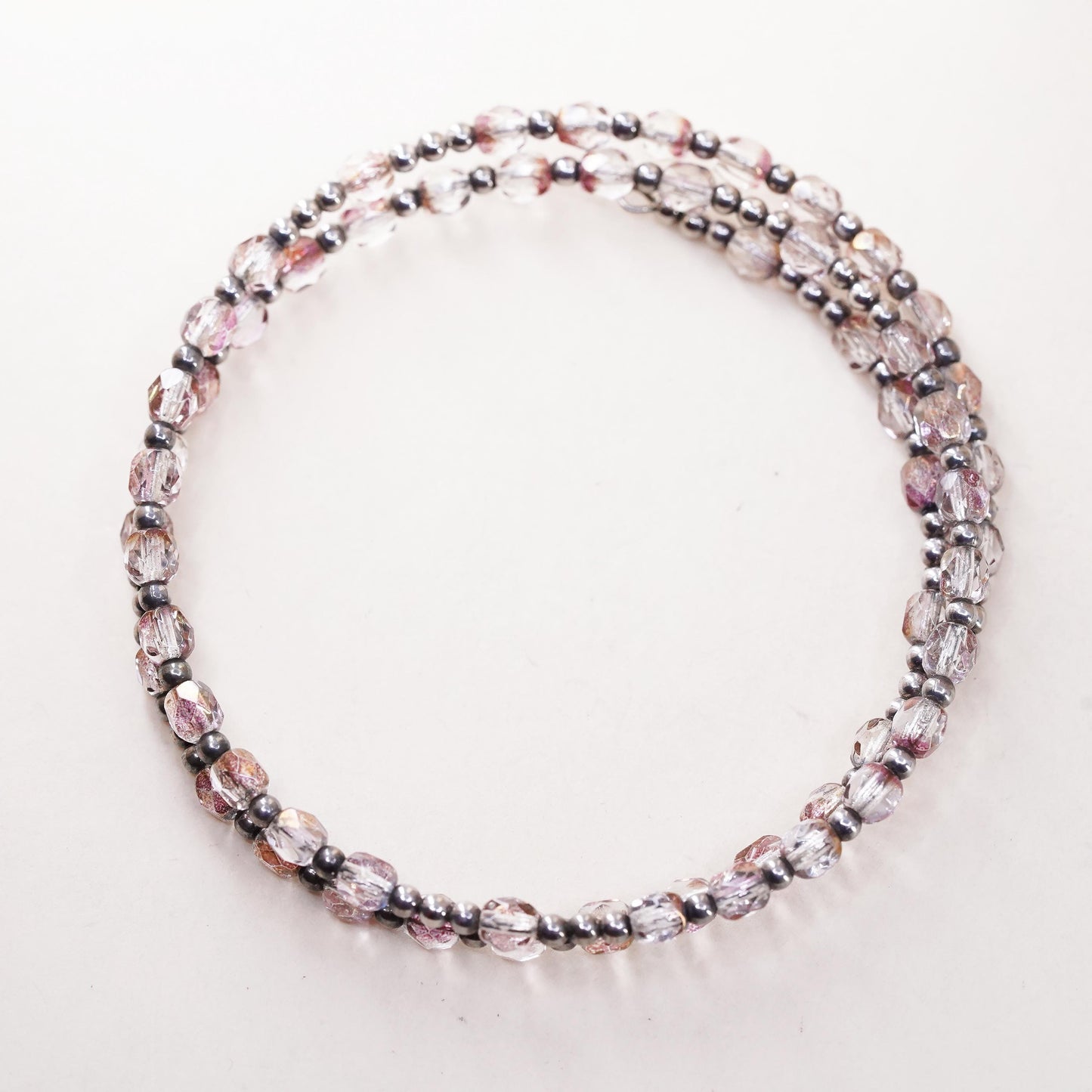 7", Vintage sterling silver handmade bracelet, 925 bangle with pink crystal