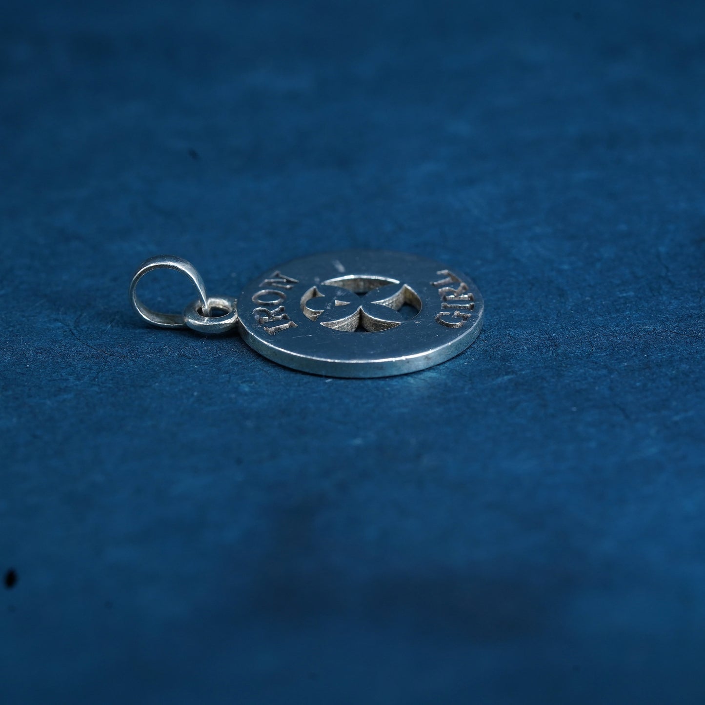 vintage Sterling silver handmade pendant, circle 925 iron girl charm