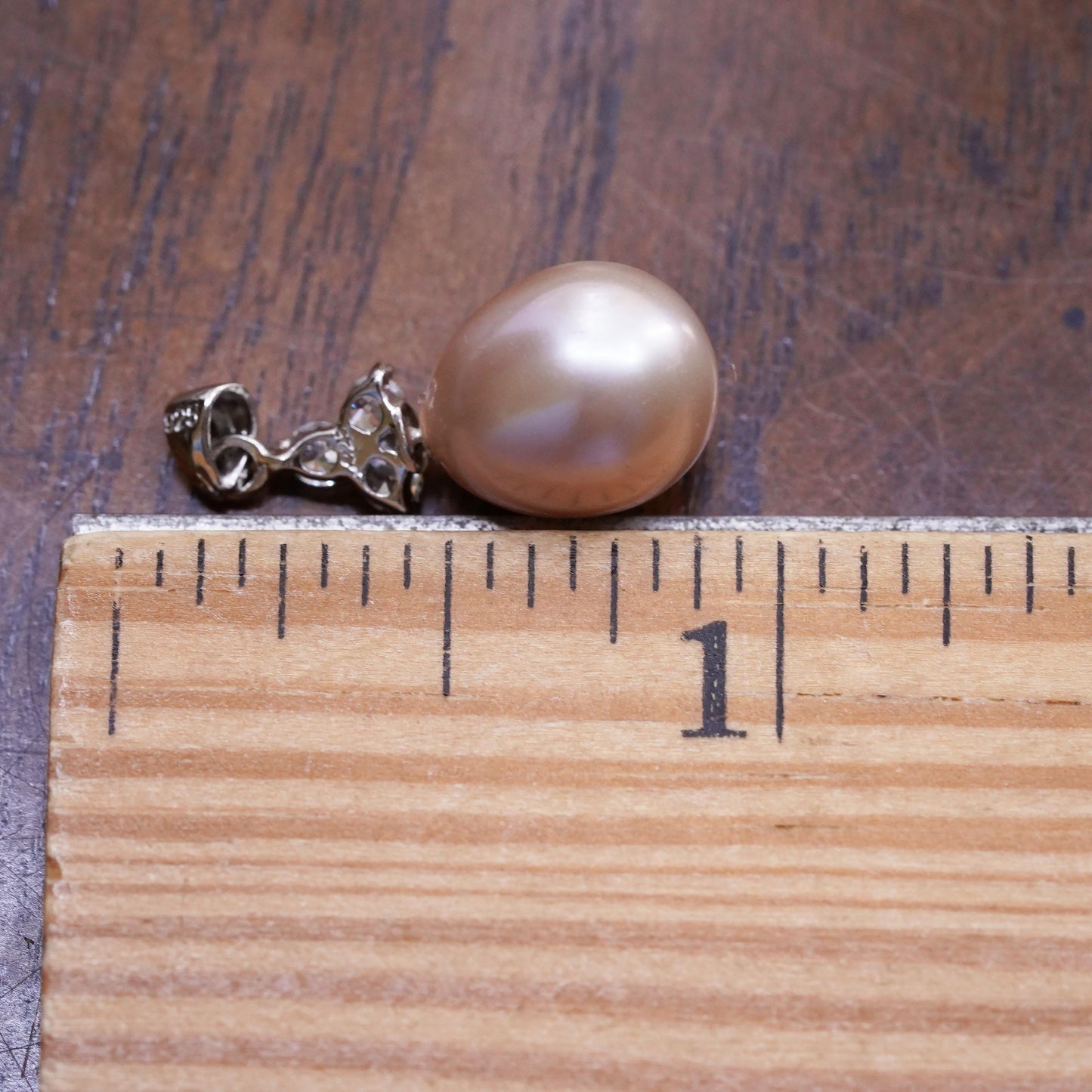 Vintage sterling 925 silver handmade pendant with teardrop pink pearl and cz