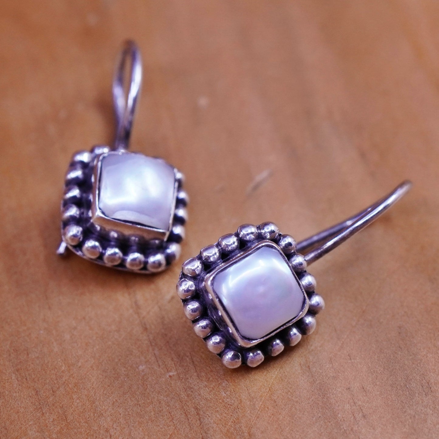 Silpada W1394 Pearl Button Frame Square Earrings 925 Sterling Silver beads