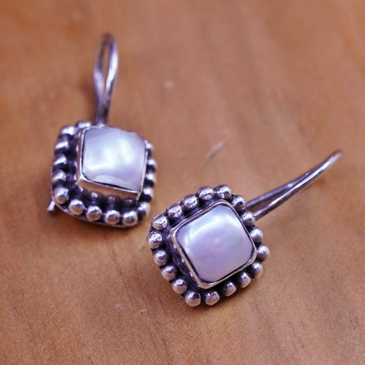 Silpada W1394 Pearl Button Frame Square Earrings 925 Sterling Silver beads
