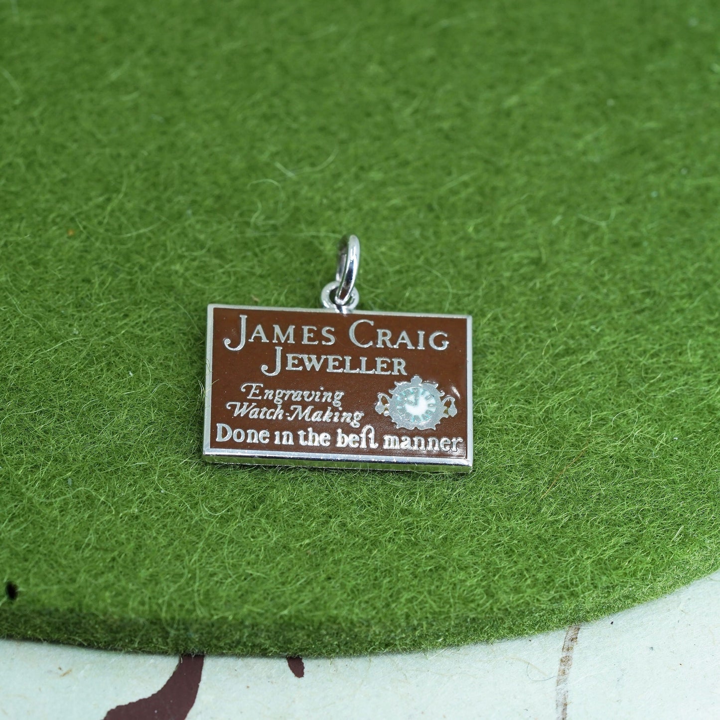 Sterling 925 Silver James Craig Jeweler Brown Enamel Charm Engraving Watch