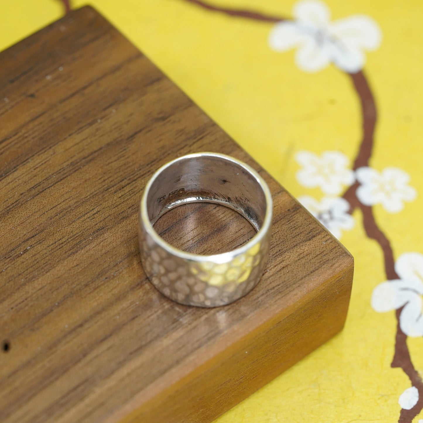 Size 7.75, vintage Sterling silver handmade ring, hammered 925 wide band