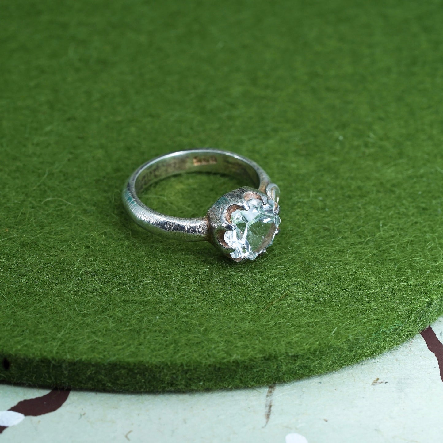 Size 6, Sterling 925 silver engagement ring with circle cut CZ