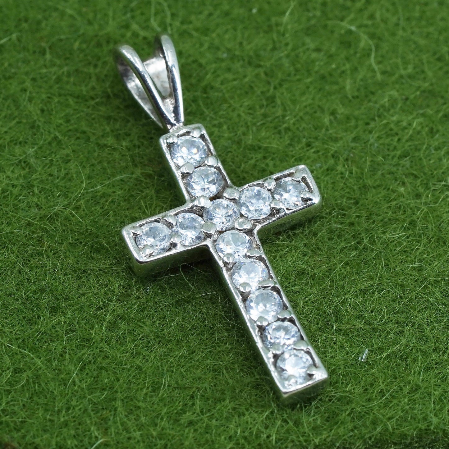Vintage sterling silver pendant, 925 cross handmade pendant with Cz