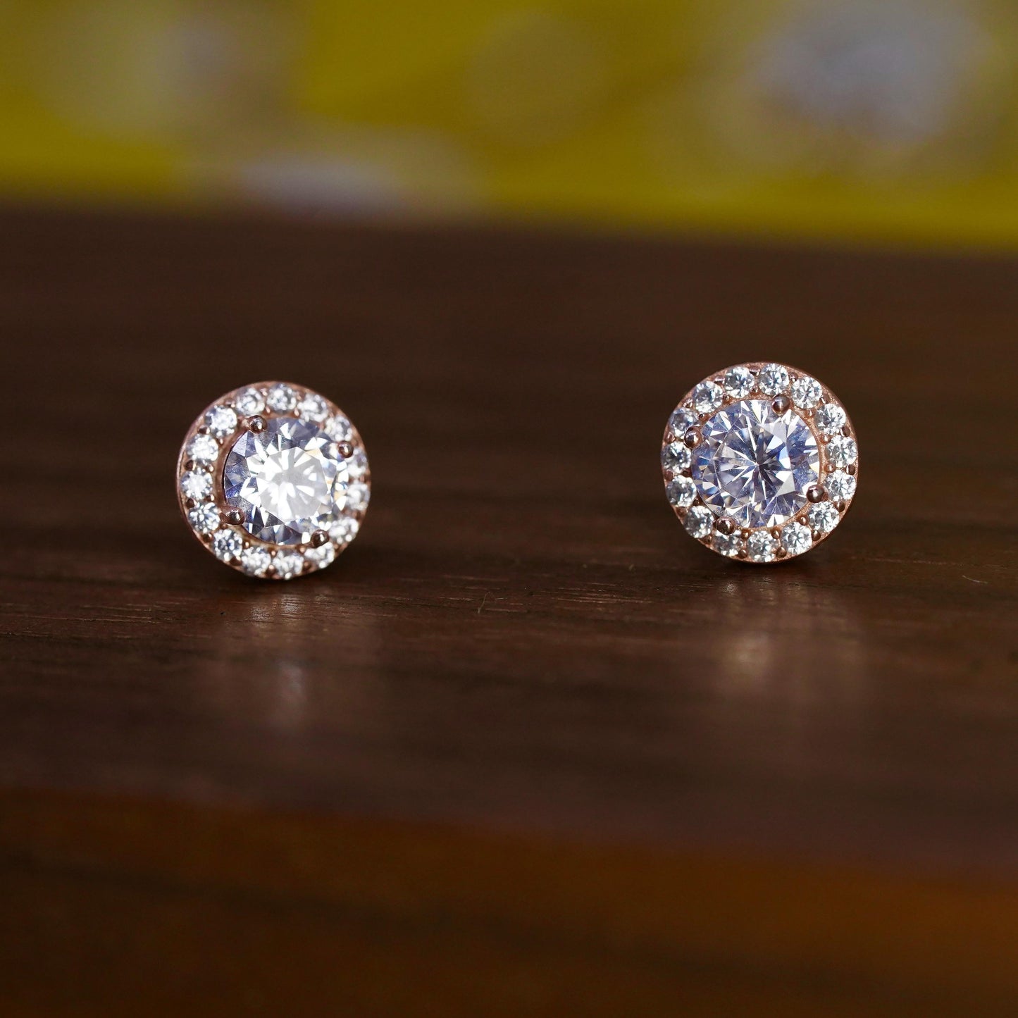 Vintage rose gold over Sterling 925 silver cluster round Cz studs, earrings