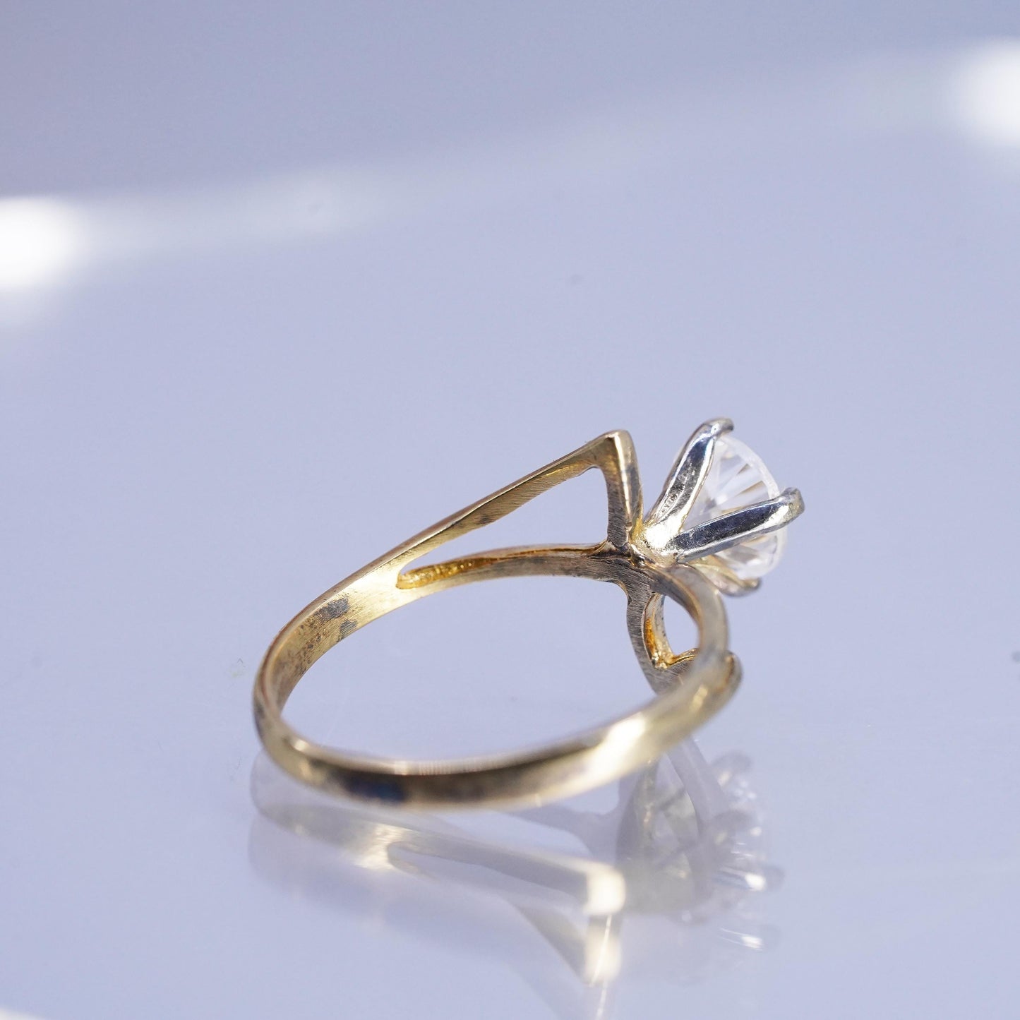Size 7.75, vintage vermeil gold over Sterling 925 silver engagement ring w/ Cz