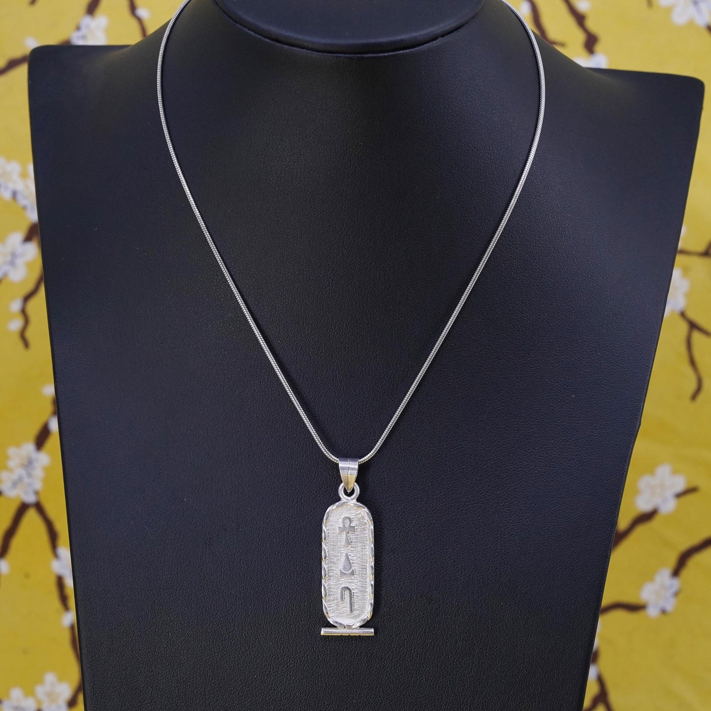 15”, Egyptian Sterling silver necklace w/ double sided pendant 925 snake charm