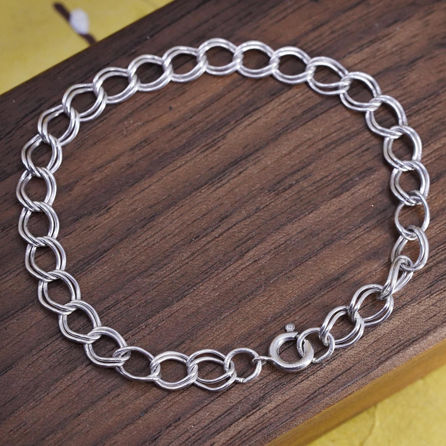 7", vintage Sterling silver handmade double curb bracelet, 925 chain bracelet