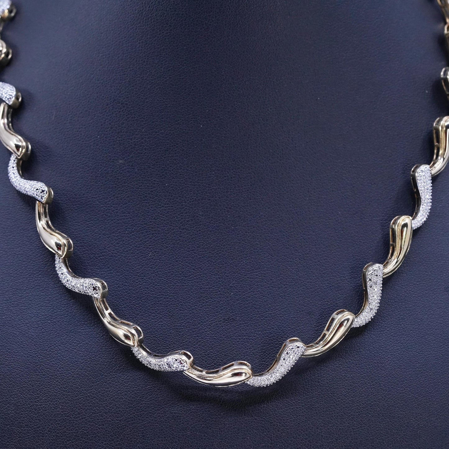 18", vermeil gold over Sterling 925 silver wavy tennis necklace cluster diamond