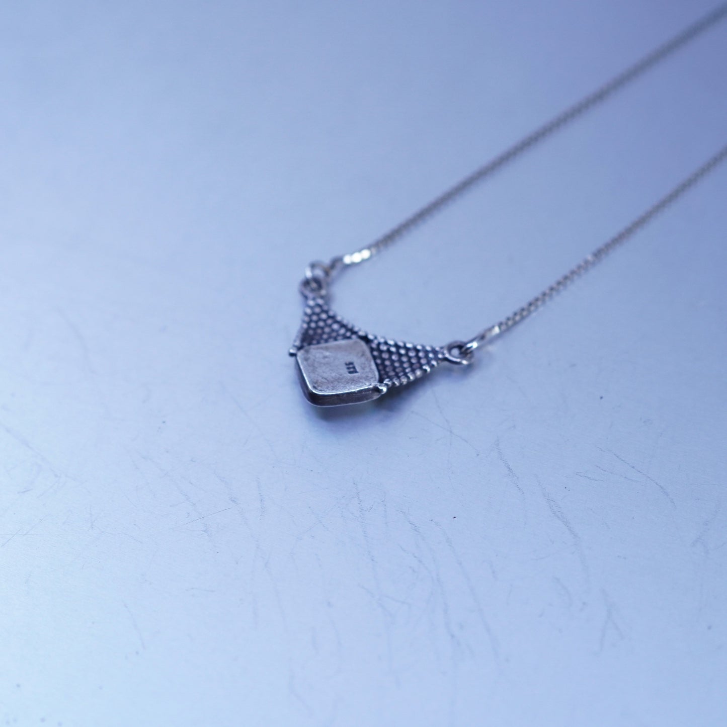 16”, vintage Sterling 925 silver handmade box chain necklace with bali pendant