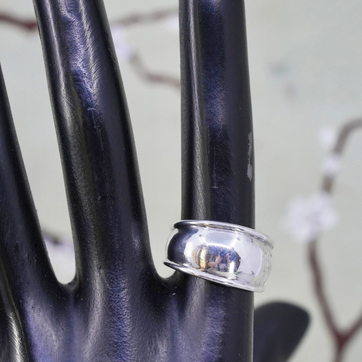 Size 8, Vintage sterling silver handmade ring, 925 wide ribbed band