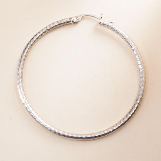 1.5", Vintage sterling 925 silver loop single earring, fashion textured hoop