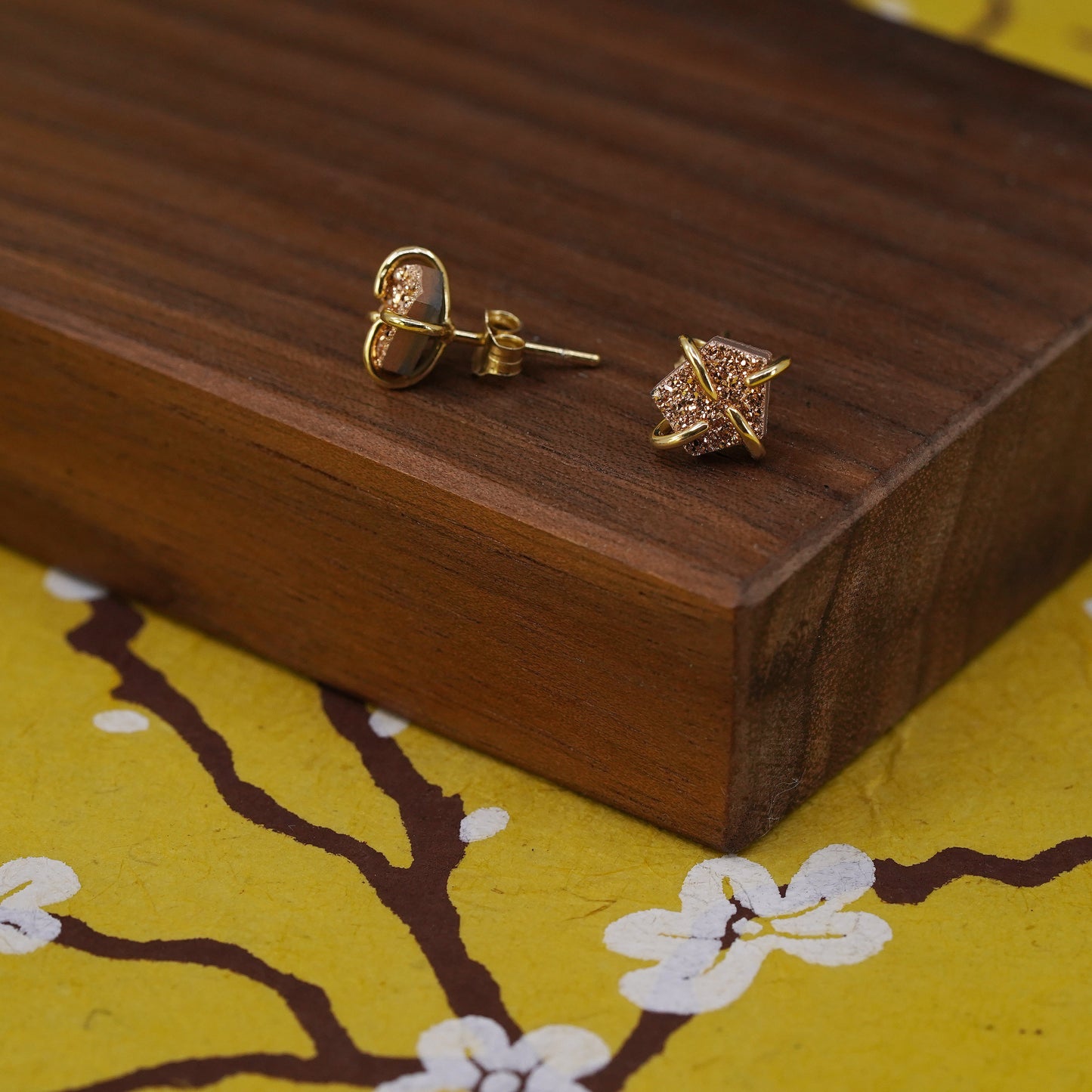 Vermeil gold over Sterling silver natural druzy agate studs, earrings
