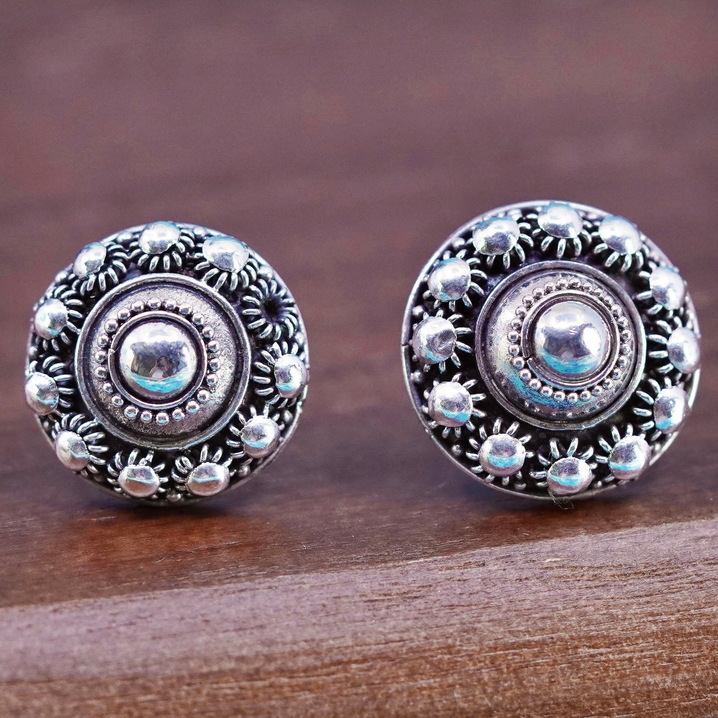 Vintage Sterling silver handmade earrings, 925 Bali studs