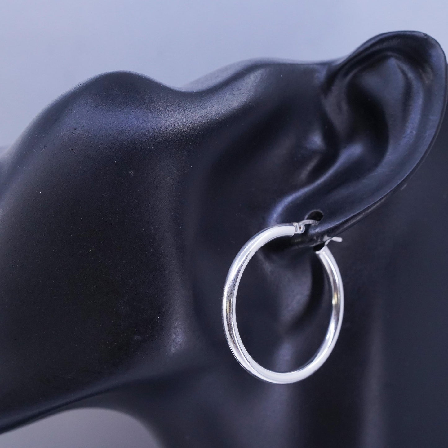 1.25”, vintage Italian Sterling silver handmade earrings, 925 hoops