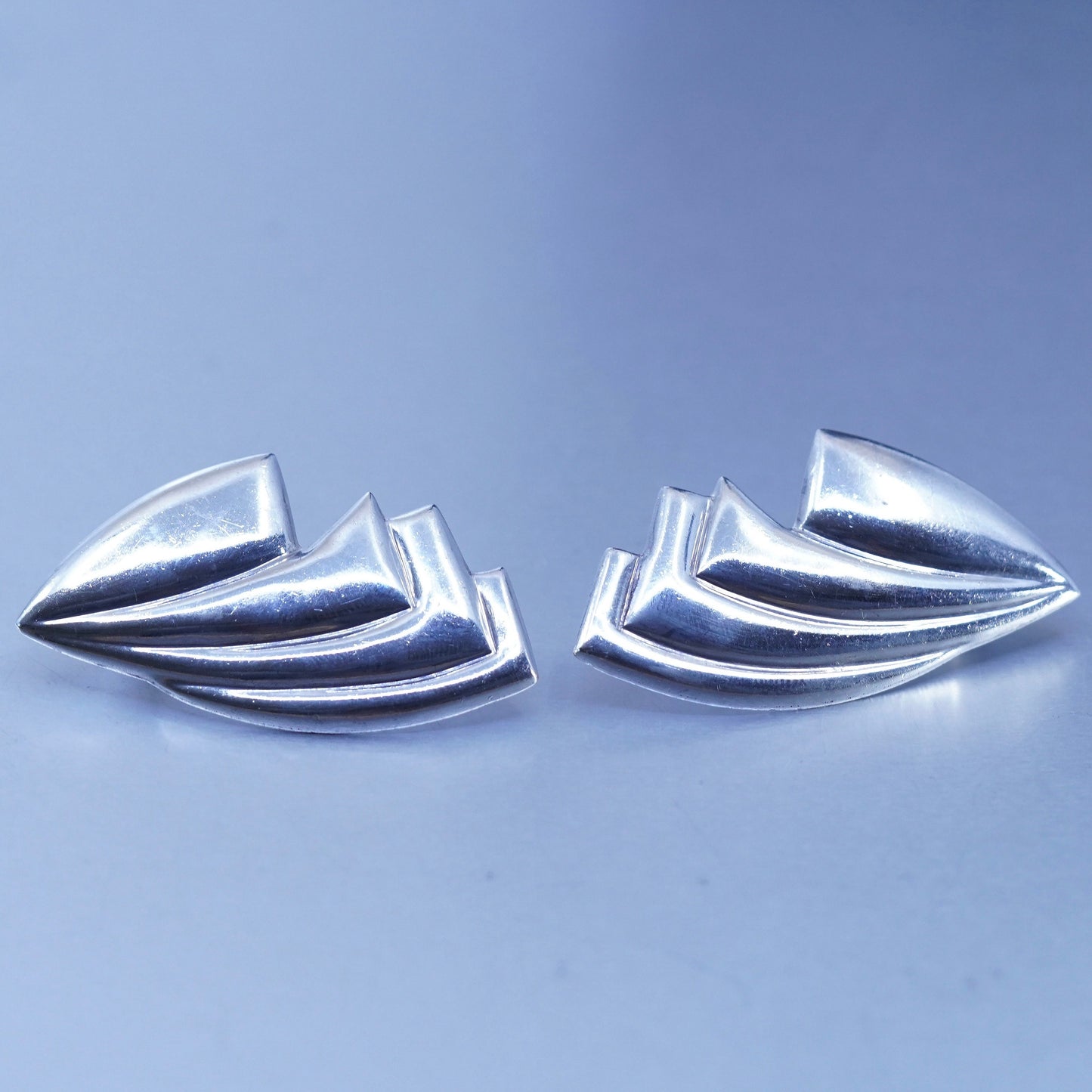 Vintage Mexican Sterling 925 silver handmade earrings, ribbed clip on